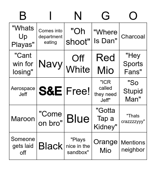 Controls Bingo Card
