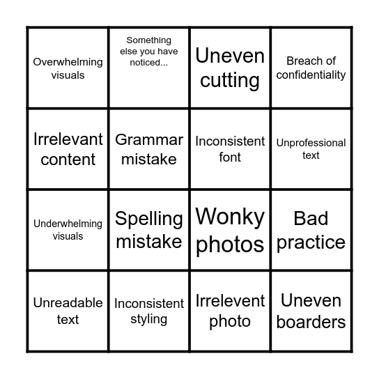 Portfolio Problems Bingo Card