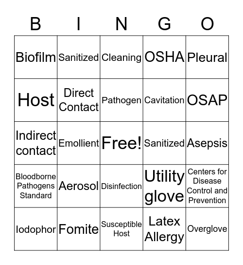 Infection Control Bingo Card