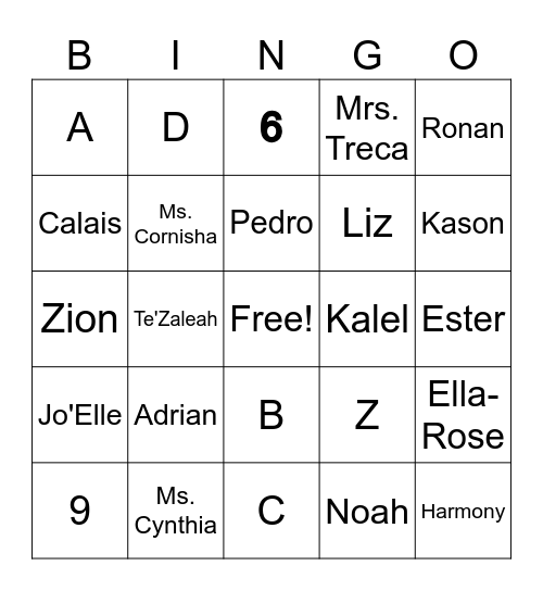 Print Concepts Bingo Card