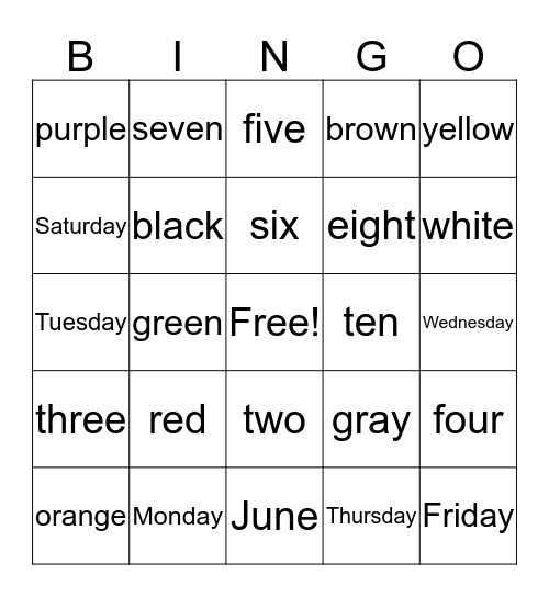 Basic Skills Bingo Card