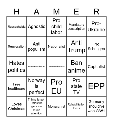 Hammer-bingo Card
