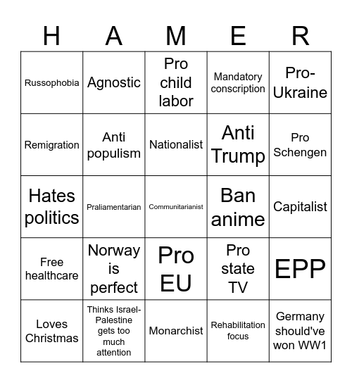 Hammer-bingo Card