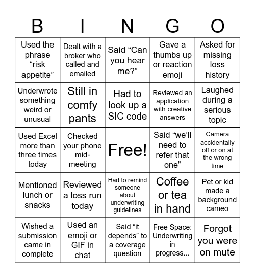 Untitled Bingo Card