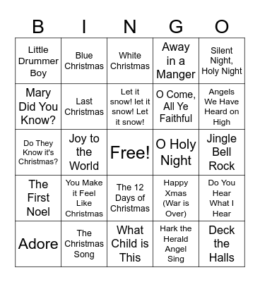 Christmas Songs Bingo Card