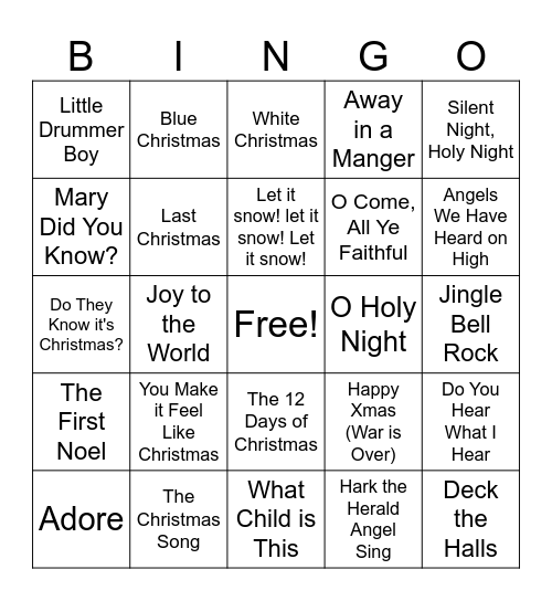 Christmas Songs Bingo Card