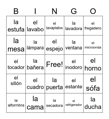 En la casa- los muebles Bingo Card