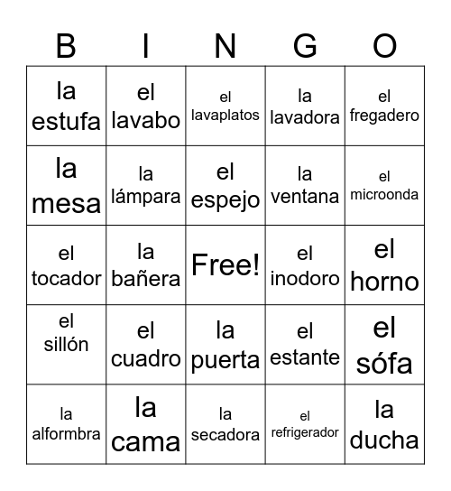En la casa- los muebles Bingo Card