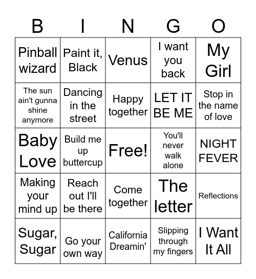 Famous Bands & Duos - Musical Bingo Card