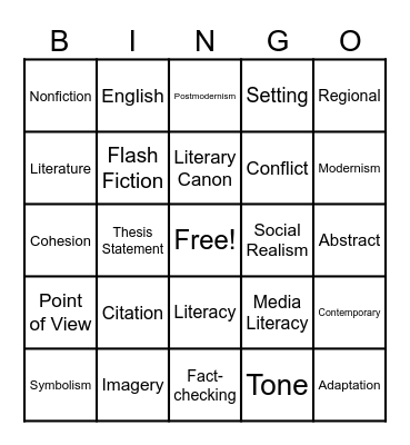 English Encounter 2025 - 2026 Bingo Card