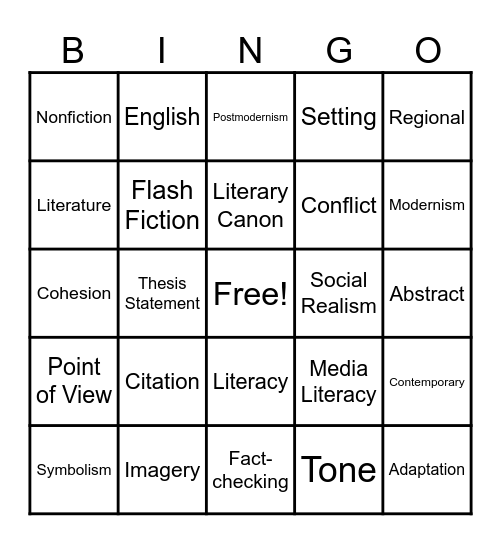 English Encounter 2025 - 2026 Bingo Card