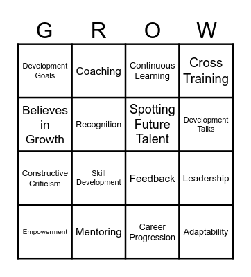 Development Bingo Card