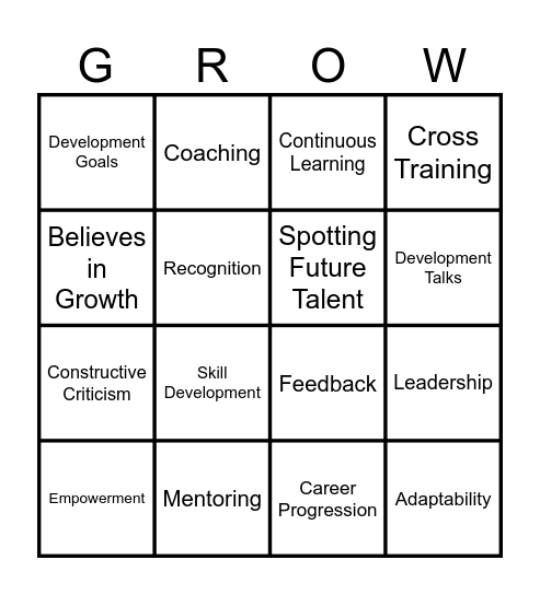 Development Bingo Card