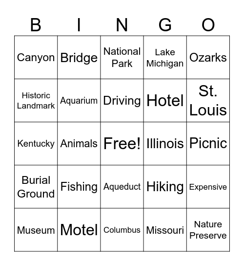Midwest Road Trip BINGO Card