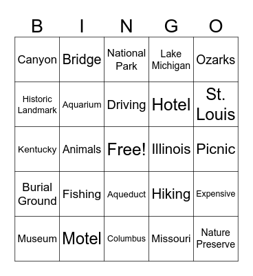Midwest Road Trip Bingo Card