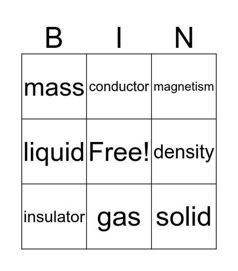 physical properties Bingo Card