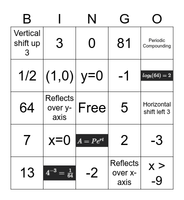 Exponential and Log Bingo Card