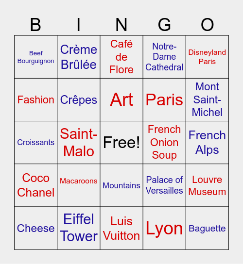 France Bingo Card