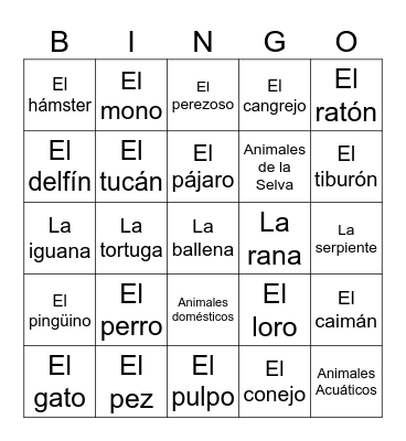 Cortes Animales 3 (6th) Bingo Card