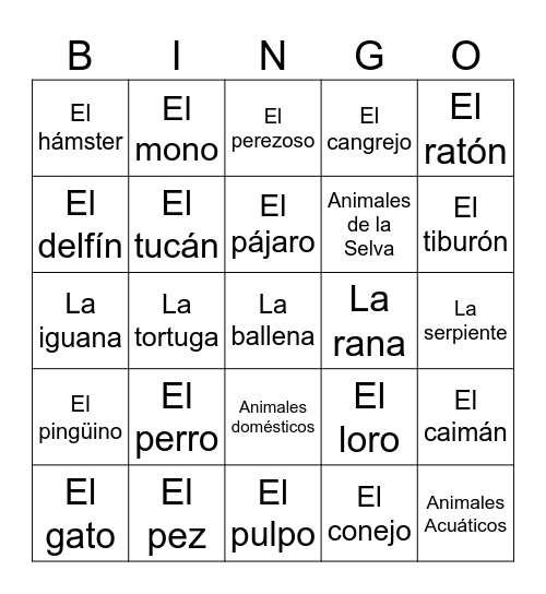 Cortes Animales 3 (6th) Bingo Card
