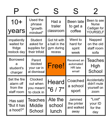 PCSS BINGO BABY!!!!! Bingo Card