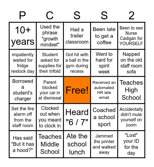 PCSS BINGO BABY!!!!! Bingo Card