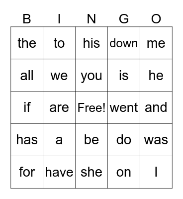 Pop Word Bingo Card