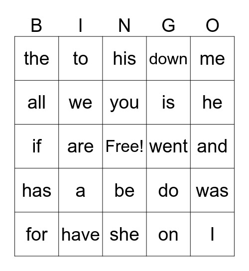 Pop Word Bingo Card