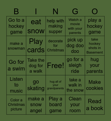 WINTER ACTIVITIES Bingo Card
