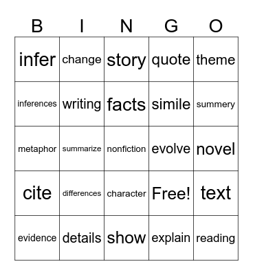 6th Grade Vocabulary Bingo Card