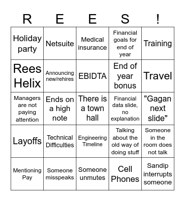 Town Hall Nov 2025 Bingo Card
