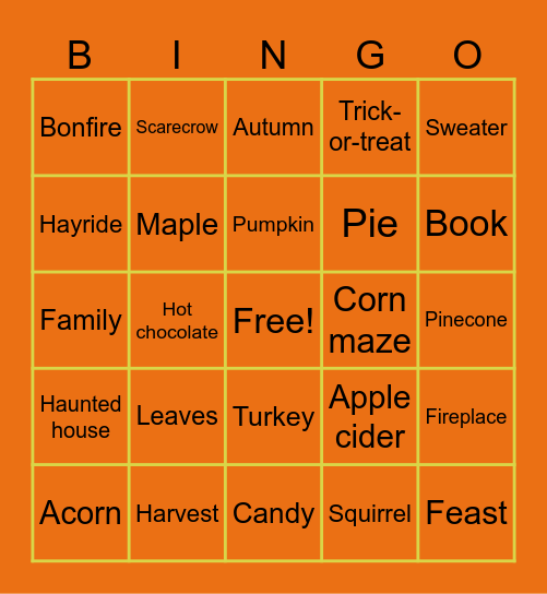 Autumn Bingo Card