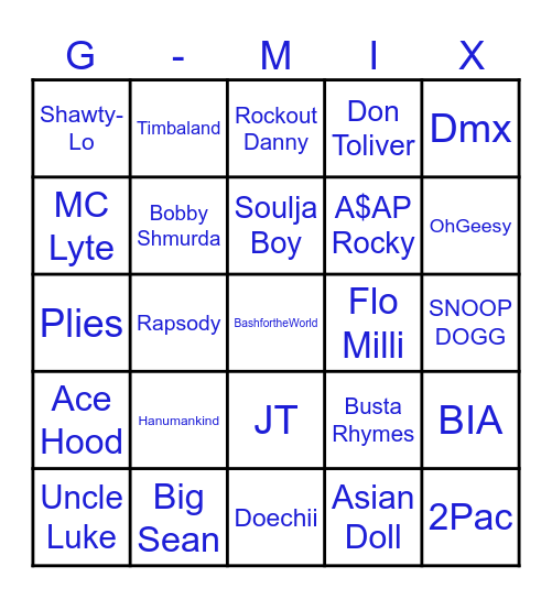 g-mix Bingo Card
