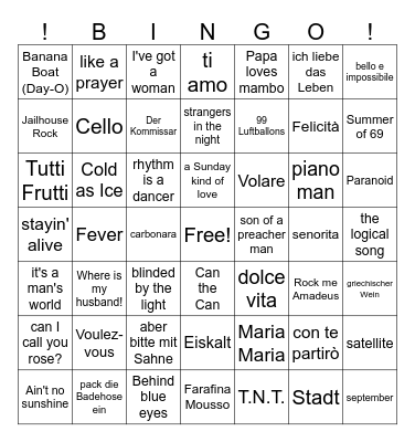 la dolce vita Bingo Card