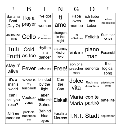 la dolce vita Bingo Card