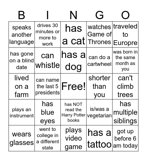 Find Someone Who: Bingo Card