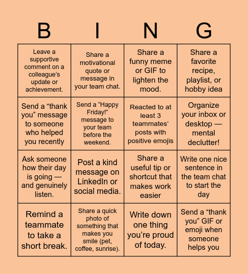 Acts of Kindness Bingo Card