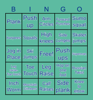 Wildcat Fitness Bingo Card