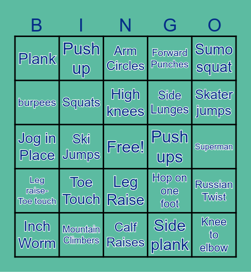 Wildcat Fitness Bingo Card