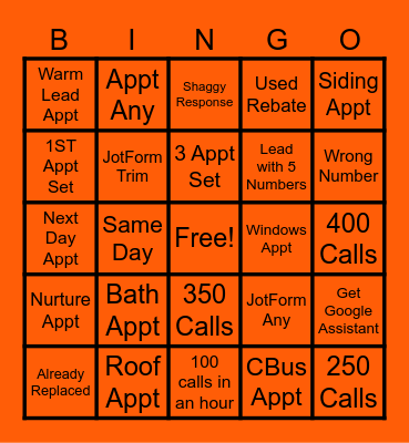 Bingo Call Center Bingo Card