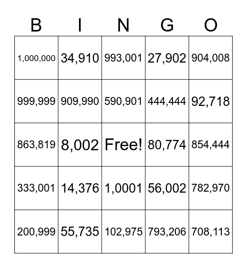 Number Identification Bingo Card