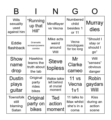 Stranger Things 5 Bingo Card