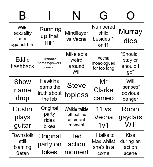 Stranger Things 5 Bingo Card