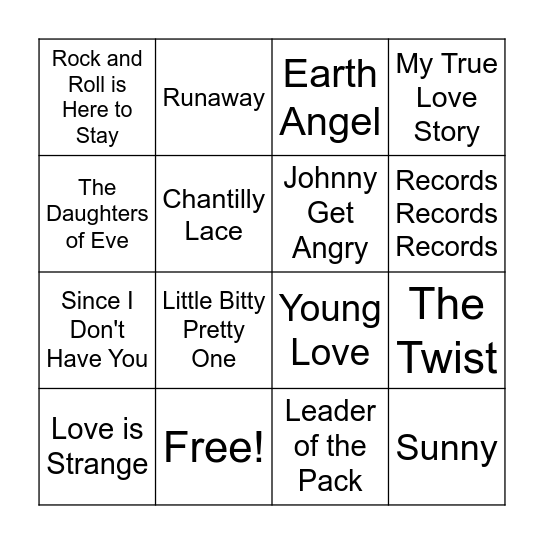 Music Bingo!! Bingo Card