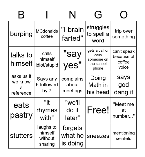 College Transition Only Bingo Card