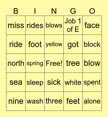 List 21-22 Bingo Card