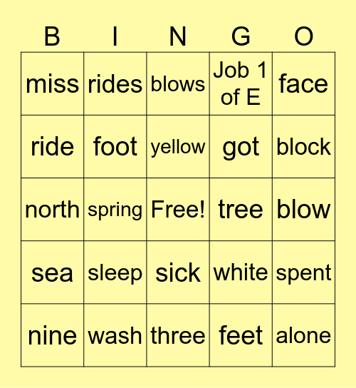 List 21-22 Bingo Card