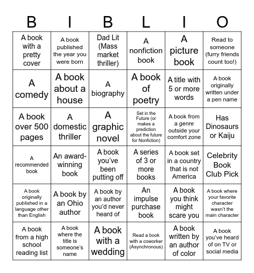 Book Bingo 2026 Bingo Card