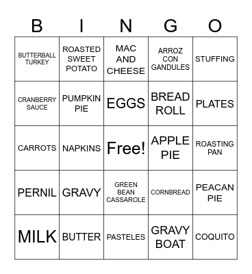 Thanksgiving Bingo Card