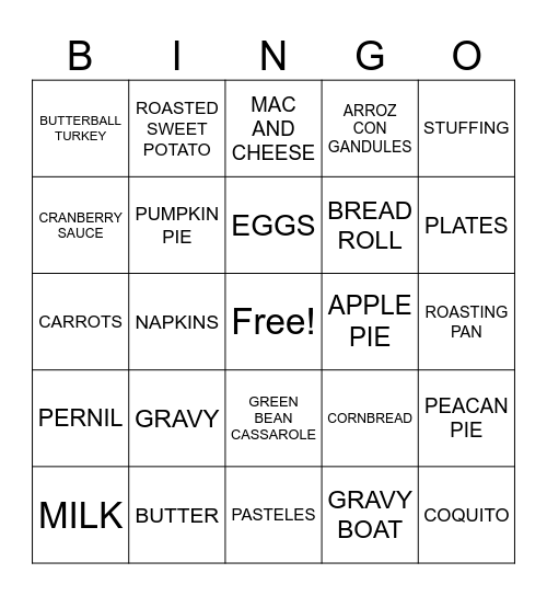Thanksgiving Bingo Card
